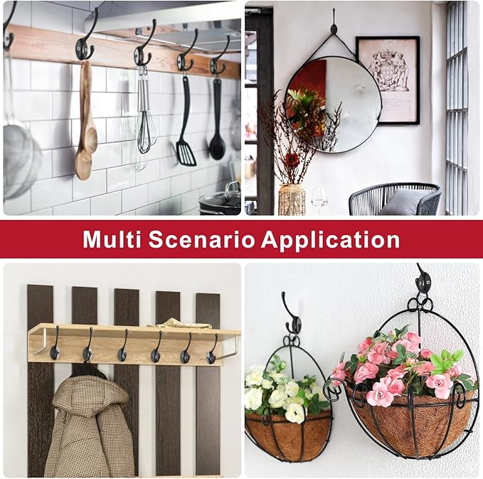 10PCS Wall Hooks, Coat Hooks, Hooks for Hanging Heavy Duty, Wall Hooks for Hanging, Hook Wall Mount, Closet Hooks with 20 Screws for Towel, Robe, Coats, Scarf, Bag, Cap