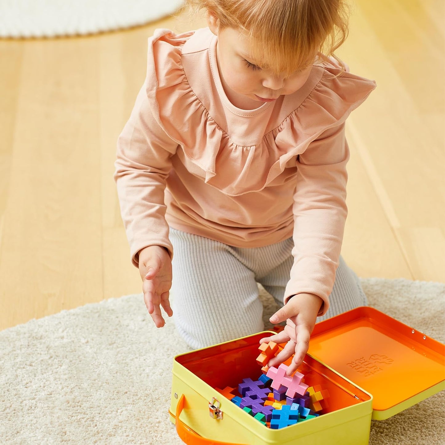 PLUS PLUS Building Set with Metal Suitcase, Open Ended Stem Toy for Toddlers and Preschool, 70 Big Basic Interlocking Pieces