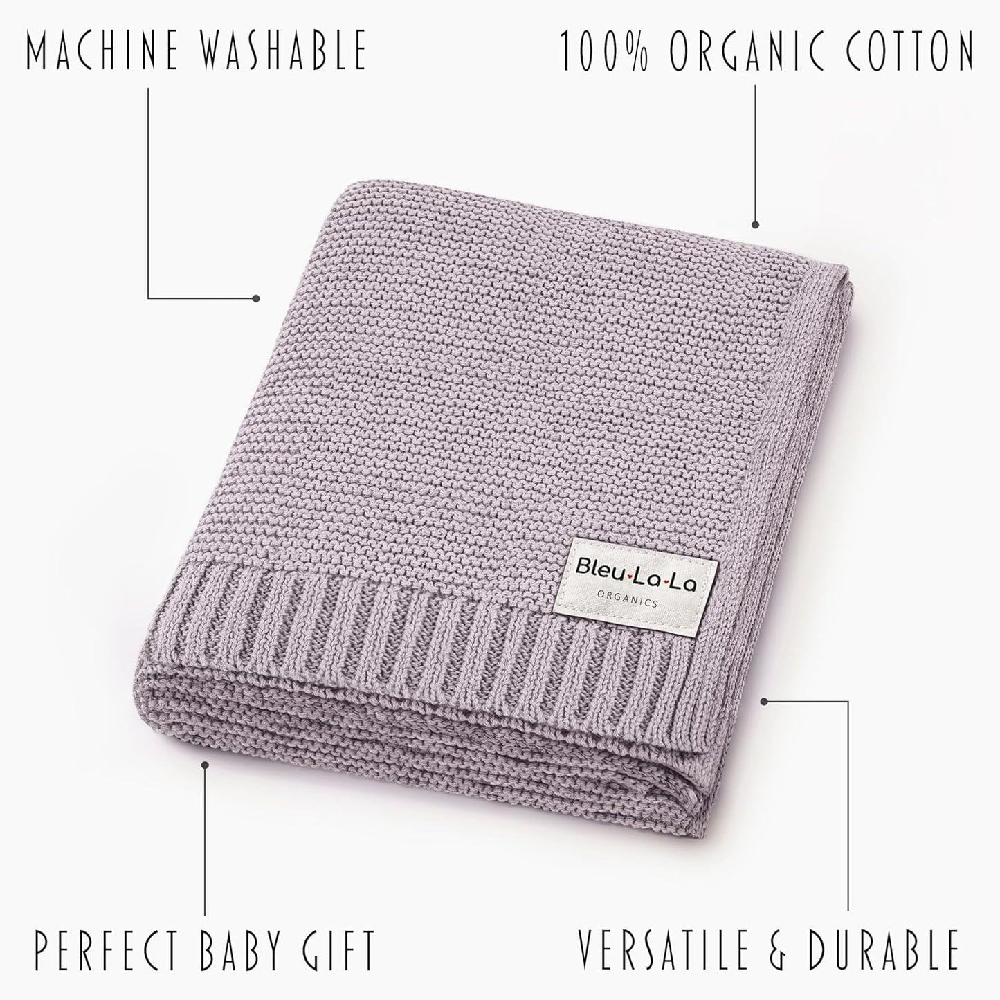 Signature Knit Organic Swaddle Blanket for Girls - 100% Soft Luxury Cotton Knit Receving Swaddler - Warm Cozy Crib Swaddling Blanket for Newborns Infants & Toddler (0-2Yrs - Dreamy Lilac)