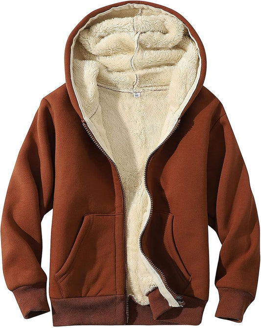 Gihuo Unisex Boy's Girls Winter Warm Sherpa Lined Zip Up Sweatshirt Fleece Jacket Kid's Hoodie Outerwear