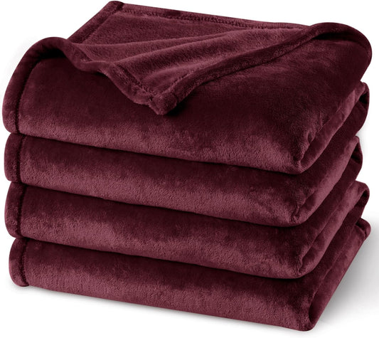 PHF Ultra Soft Fleece Blanket Queen Size, No Shed No Pilling Luxury Plush Cozy 300GSM Lightweight Blanket for Bed, Couch, Chair, Sofa Suitable for All Season, 90" x 90", Wine Red/Burgundy