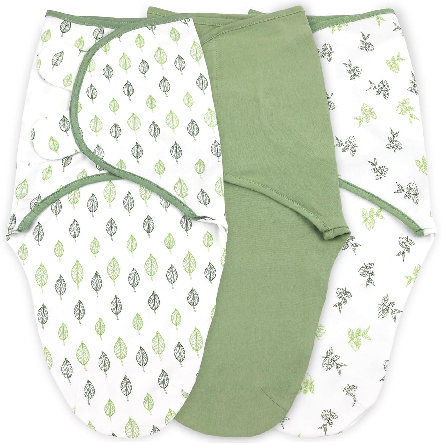 Bublo Baby Swaddles for Newborns – 3-Pack Infant Swaddles 0-3 Months – Adjustable Swaddle Sleep Sack – Soft Organic Cotton Baby Wrap for Safe & Cozy Sleep (Green Leaf)