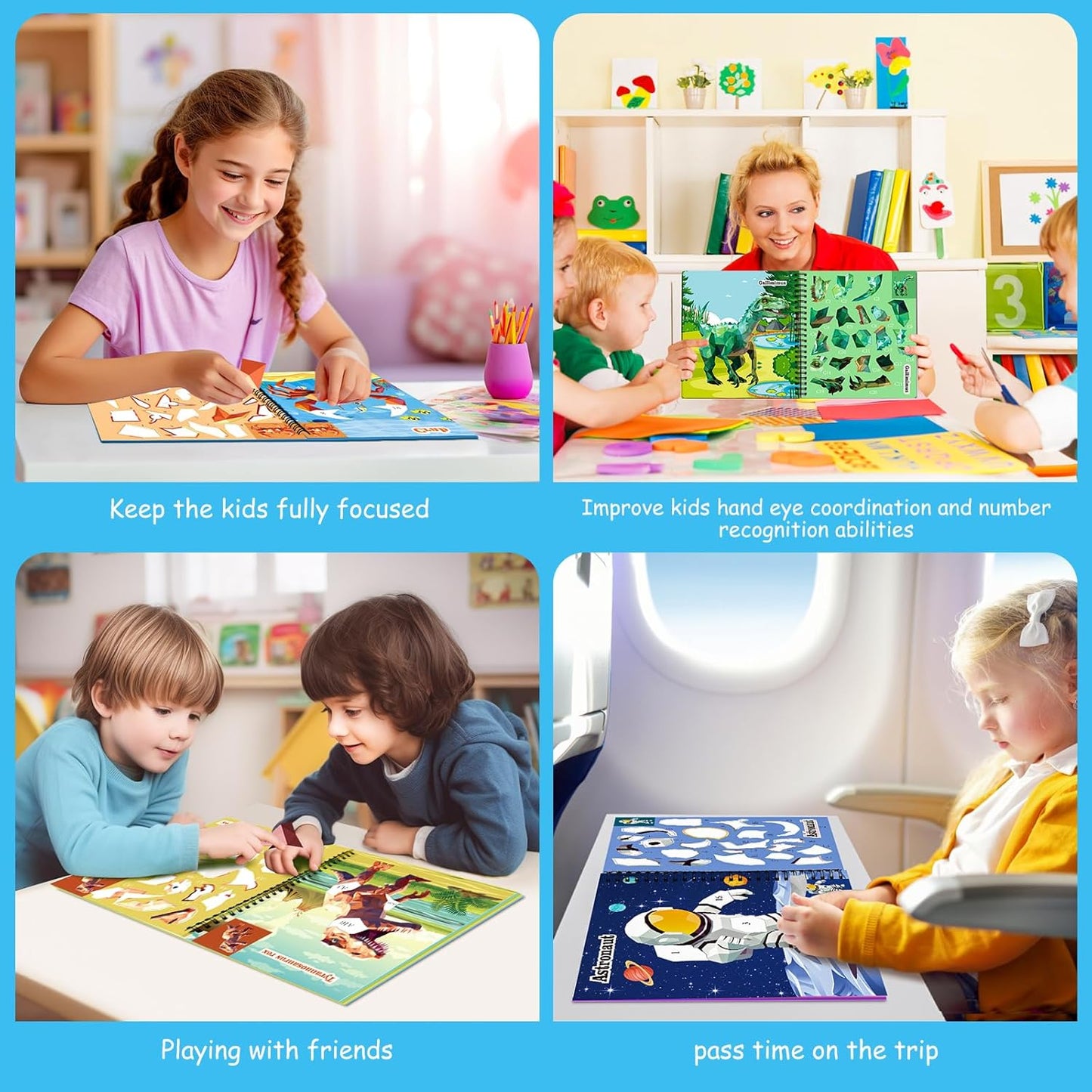 homicozy 4PCS Sticker Paint Books for Kids Ages 4-10,Dinosaur Astronaut Ocean Animals Designs Paint by Stickers,Sticker by Numbers,Party Birthday Gifts for Boys 4-10,Create 40 Pictures at a Time