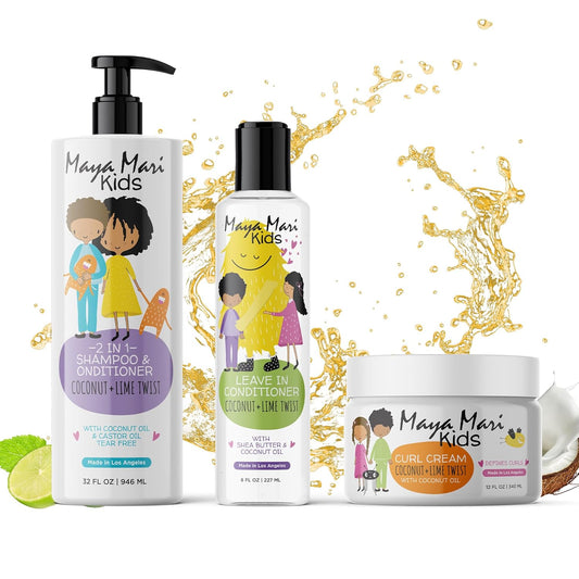 Kids Curly Hair Gift Set | 2-in-1 Kids Shampoo & Conditioner, Curl Cream, & Leave-In Conditioner | Shea Butter, Tear-Free, Frizz Control, & Sulfate-Free, 32 Fl Oz