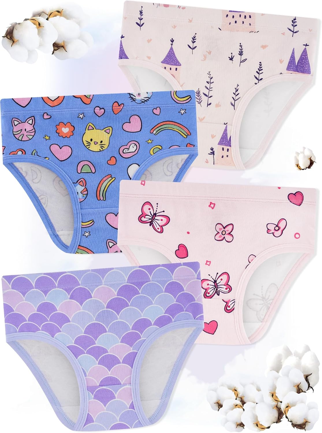 Girls' Underwear,Soft Cotton Tagless Panties for Toddlers' & Little Kids' Comfort,Breathable Briefs,8-Pack