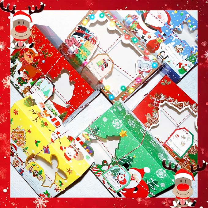 24 PCS Christmas Cookie Boxes for Gift Giving-Christmas Food Containers Cookie Tins, Christmas Tins Treat Boxes with Windows, Holiday Bakery Box for Pastries