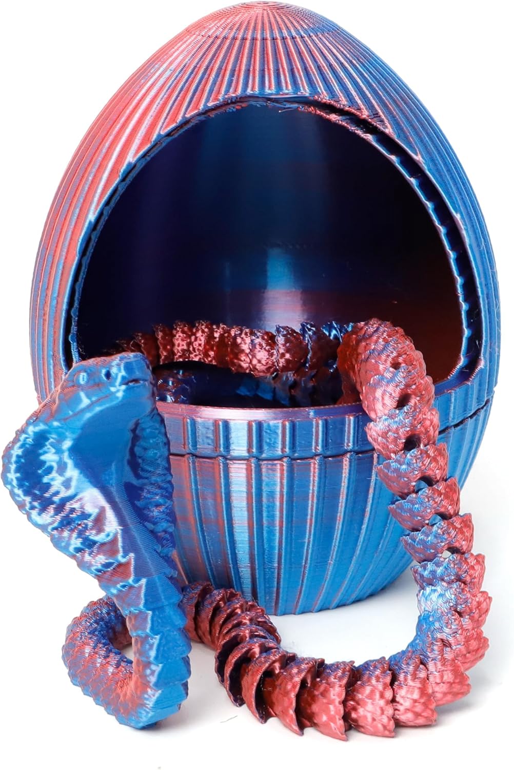 3D Printed Egg with Snake Inside - 24inch Flexible Snake, Cute Rotary Animal Egg, 3D Printed Gift, Figure Decoration, ADHD(Red Mix Blue)