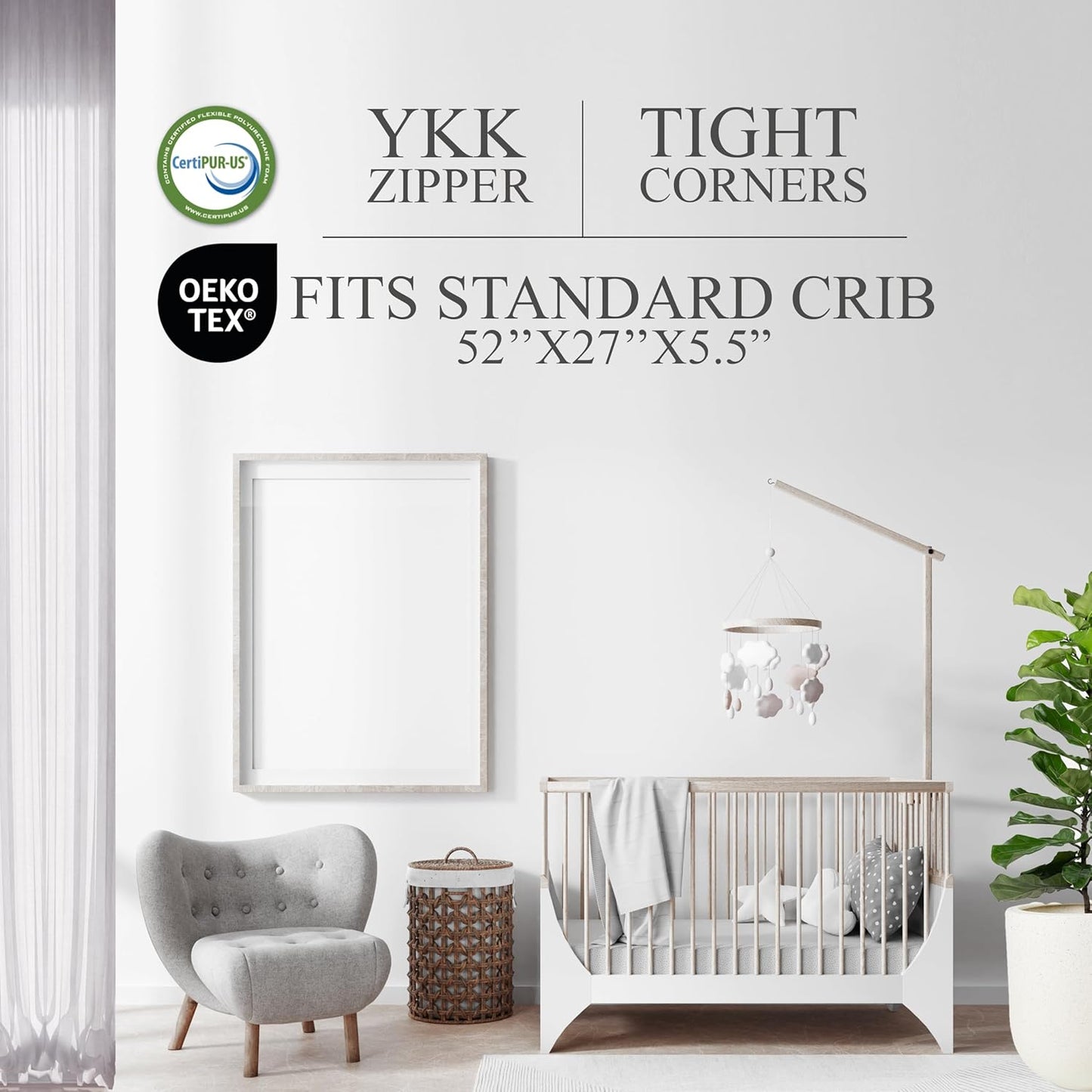 Organic Cotton Dual-Sided Crib Mattress | 2-Stage Premium Memory Foam CertiPUR-US Hypoallergenic Baby Mattress, Firm Support for Infant, Cooling Gel for Toddler, Waterproof Washable Cover, 52x27.5x5.5