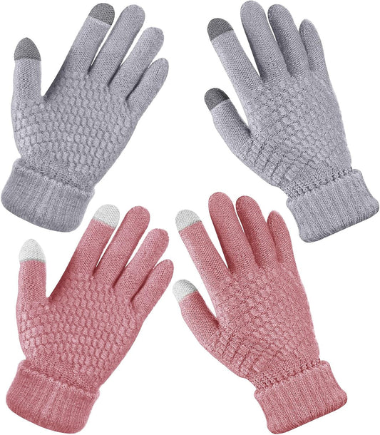 Geyoga 2 Pairs Women's Winter Touch Screen Gloves Soft Warm Fleece Lined Knit Elastic Cuff Winter Texting Gloves