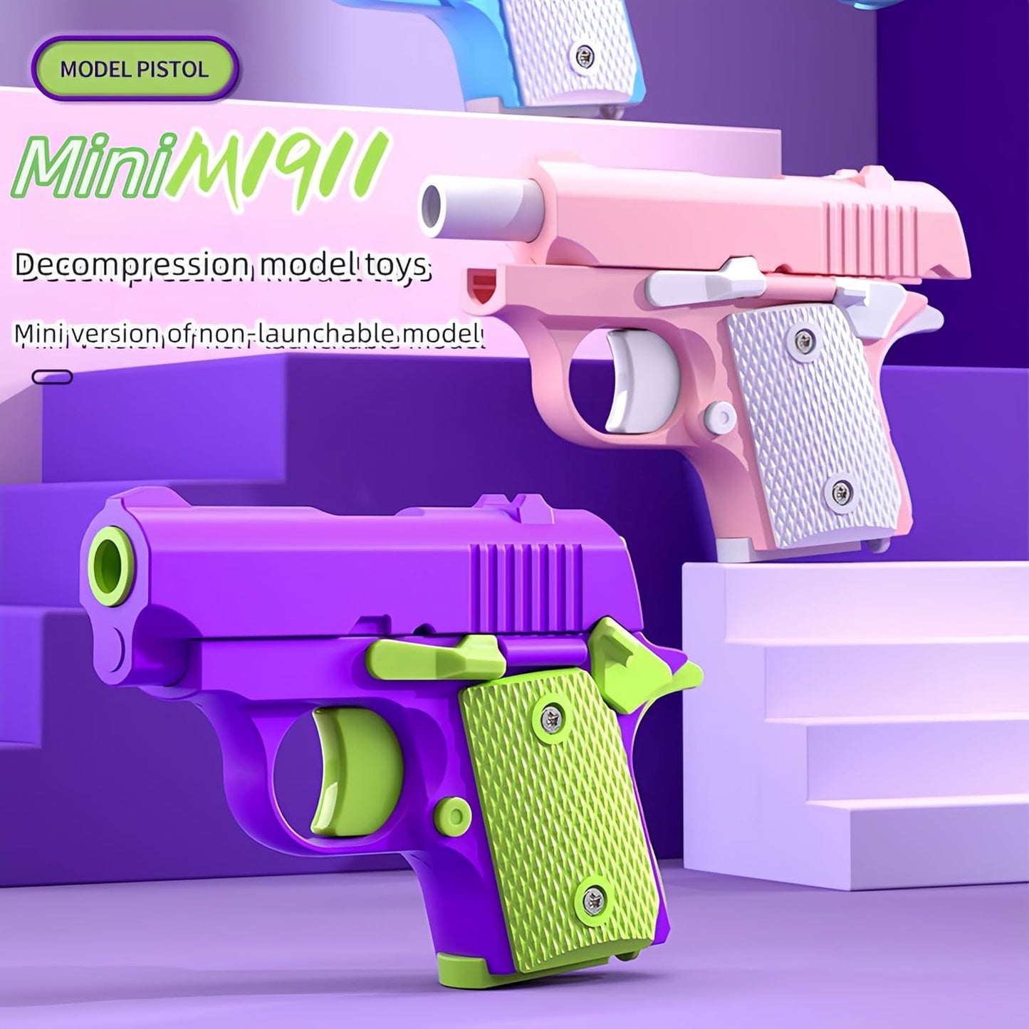 1911 3D Printed Small Pistol Toys,Suitable Toys for Adults and Kids, Stress Relief Pistol Toys for Adults, Suitable for Relieving ADHD, Anxiety, Best Gift for Adults and Kids (PinkWhite)