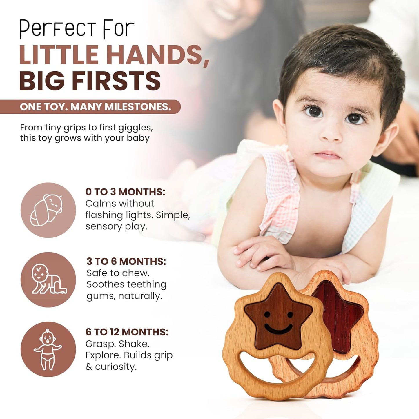 Wooden Toy for 6–12 Month Old Baby | Montessori Rattle | Toys for Baby Boy & Girl