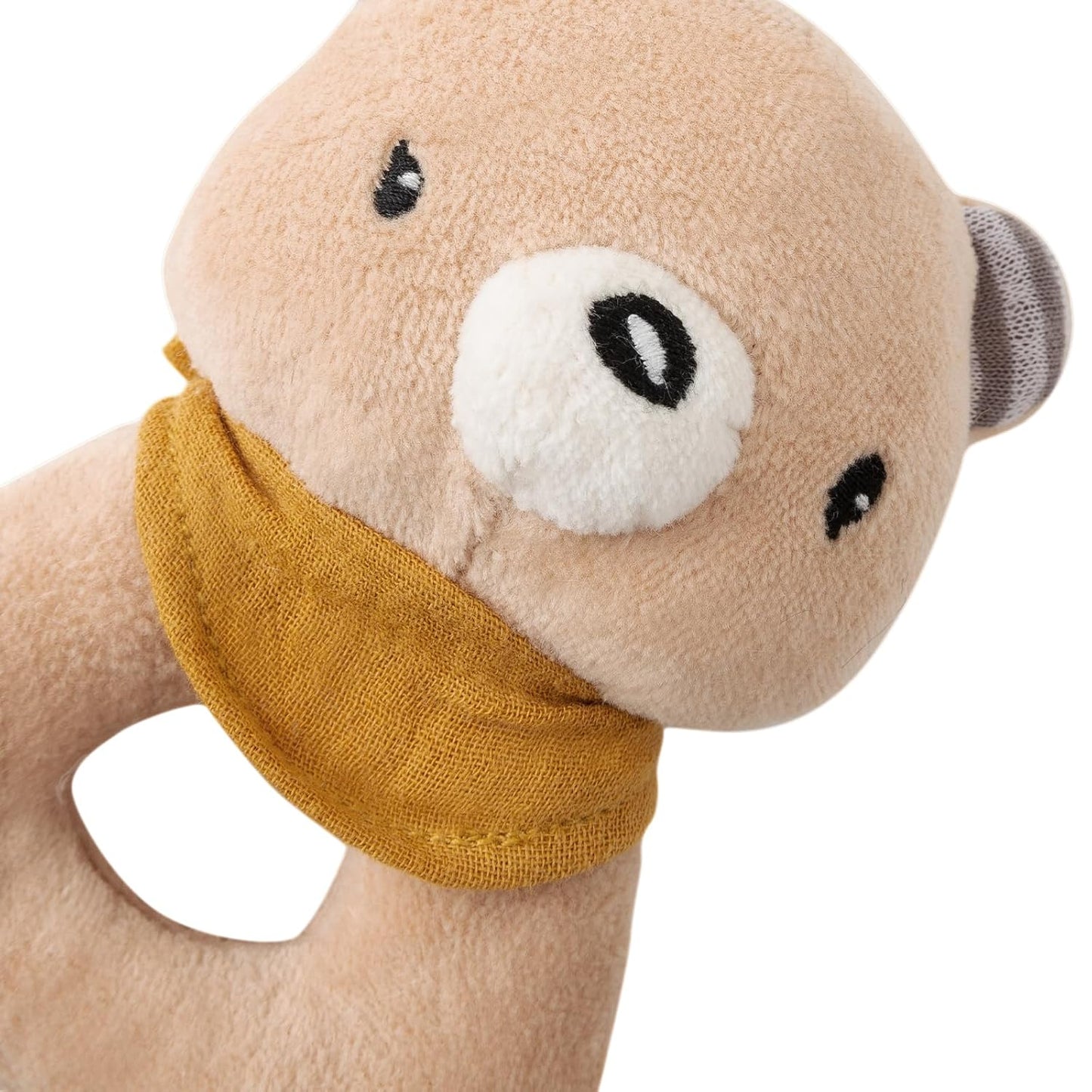 Organic Cotton Stuffed Animal Rattle Baby Toys, Plush Bear Cuddle Cloth and Hand Grip Ring Rattles Plush Toy Set for Newborns Infant Boys Girls, 2 PCS