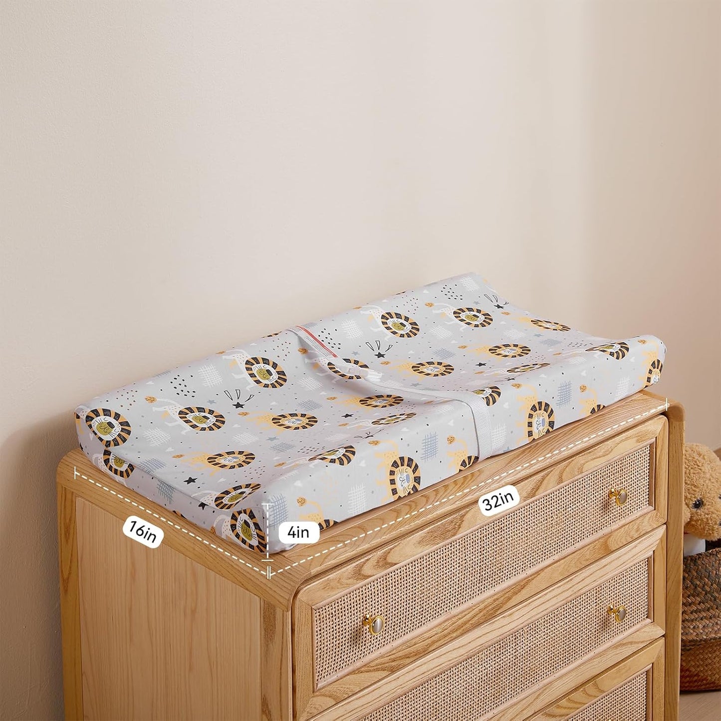 TILLYOU Changing Pad Cover Set in Soft Jersey Material - Fits 32"/34''x16 Contoured Pad for Babies, Lion's Paradise and Grey