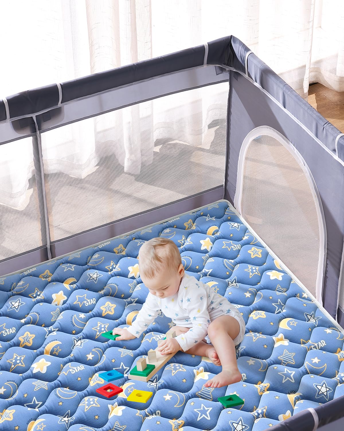Odorless Premium Foam Baby Play Mat 4ft x 6ft, Soft Microfiber Fabric Crawling Mat for Floor- Comfortable and Hypoallergenic, Non-Slip Cushioned Floor Playpen mat for Infants,Babies,Toddlers