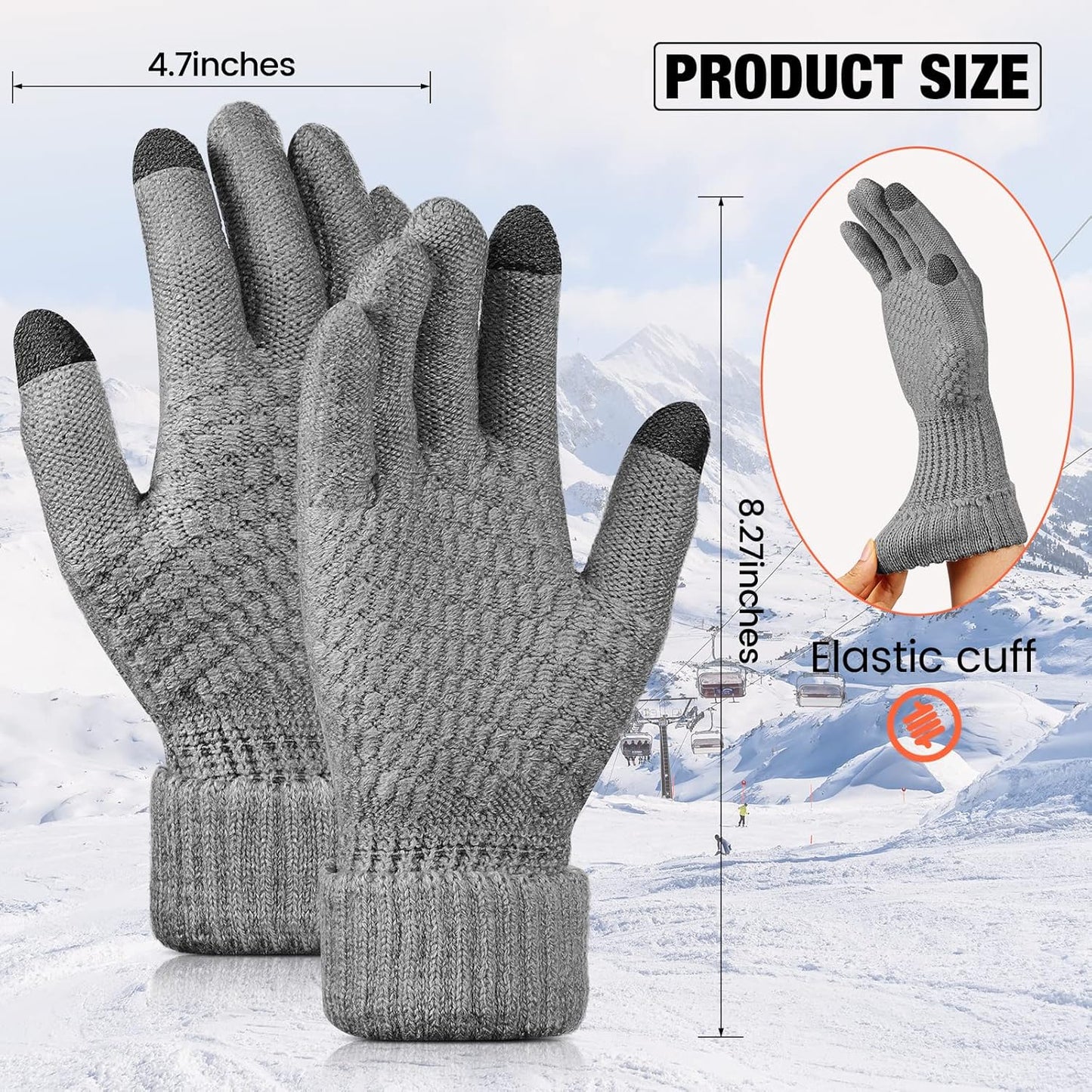 Geyoga 2 Pairs Women's Winter Touch Screen Gloves Soft Warm Fleece Lined Knit Elastic Cuff Winter Texting Gloves