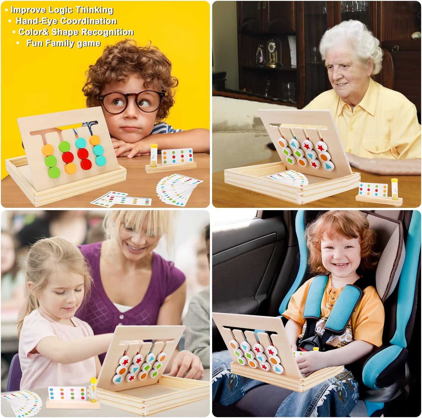 Montessori Preschool Learning Toys for Kids: Wooden Slide Puzzle Board Toys Color Shape Sorting Matching Brain Teasers Education Logic Game Gift for 3 4 5 6 7 Years Old Toddlers Child Boys Girls