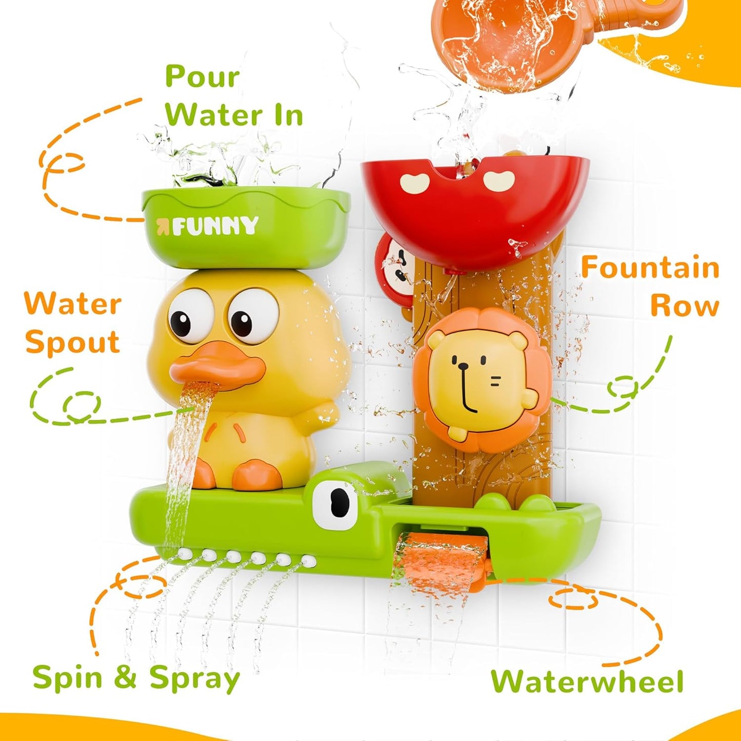 iPlay, iLearn Bath Toys for Toddlers 1-3, Baby Waterfall Bathtub Toy W/ Suction Cup, Kids Bath Tub Shower Playset, Infant Bathtime Fun Summer Pool Birthday Gift 18 24 Month, 2-4, 3-5 Year Old Girl Boy