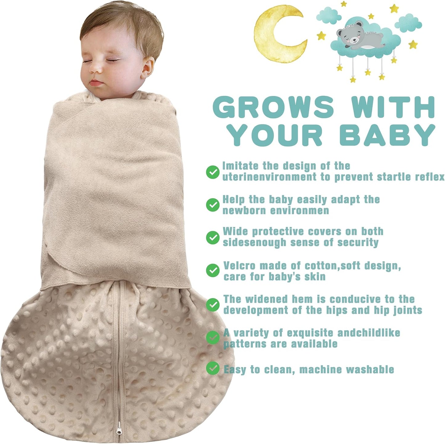 Fleece Newborn Sleep Sack Baby Swaddle,3-Way Adjustable Wearable Blanket,2 Pack Fleece Swaddling Sleeping Bag TOG 2.0， (Brown & Dark Green, 3-6 Months)
