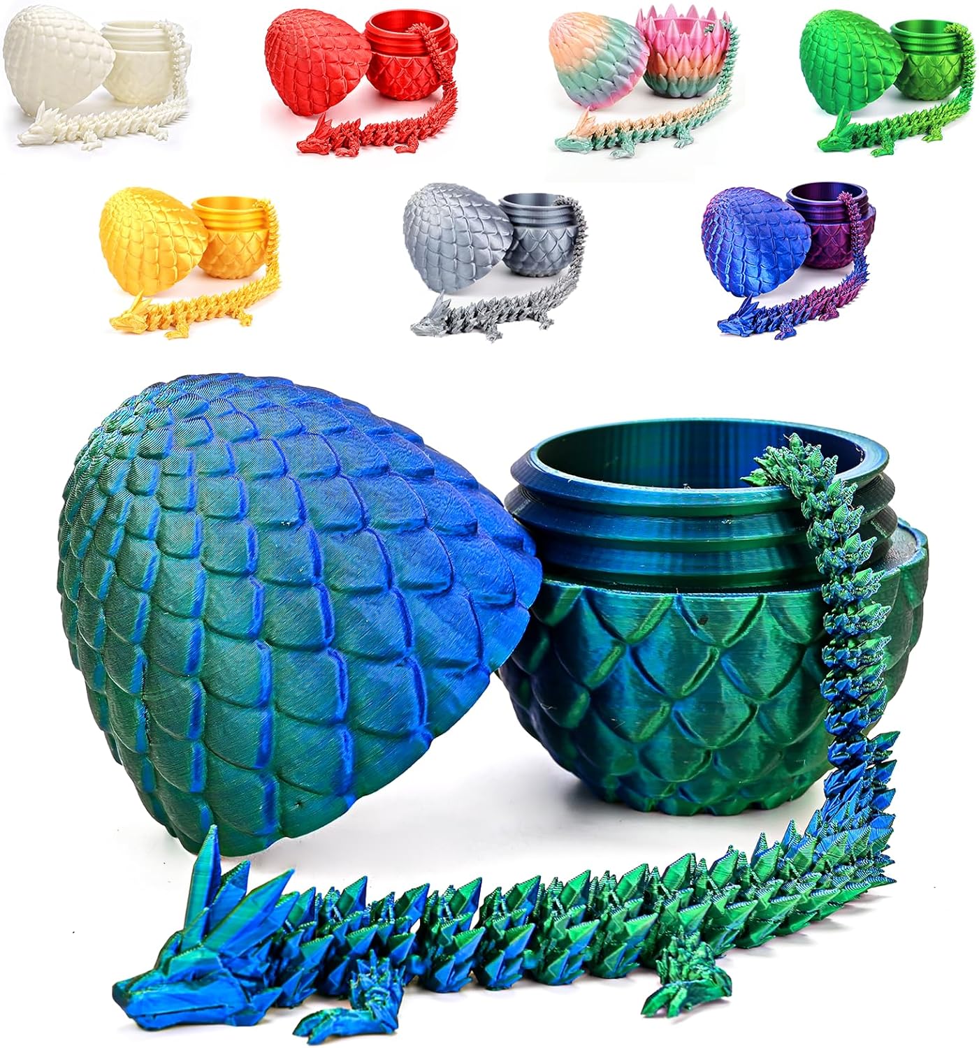 12inch Dragon Egg, Year of The Dragon, 3D Printed Dragon, Executive Desk Toys, Articulated Dragon, Fidget Toys Gifts for Adults Graduates Students Teachers (Green)