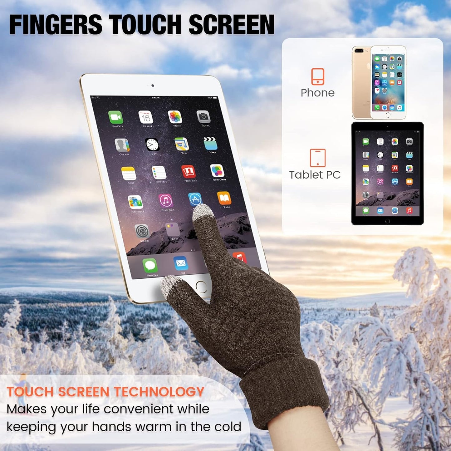 Geyoga 2 Pairs Women's Winter Touch Screen Gloves Soft Warm Fleece Lined Knit Elastic Cuff Winter Texting Gloves