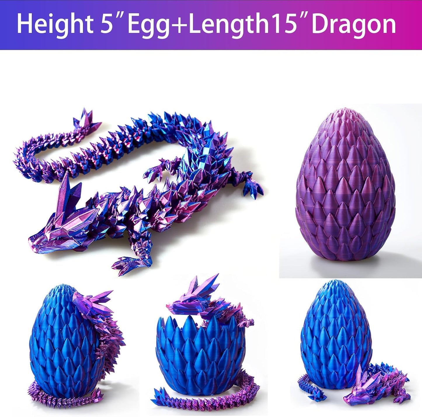 15 inches Dragon with Egg, Purple Dragon Toy,Articulated Crystal Dragon,Fidget Toy Cool