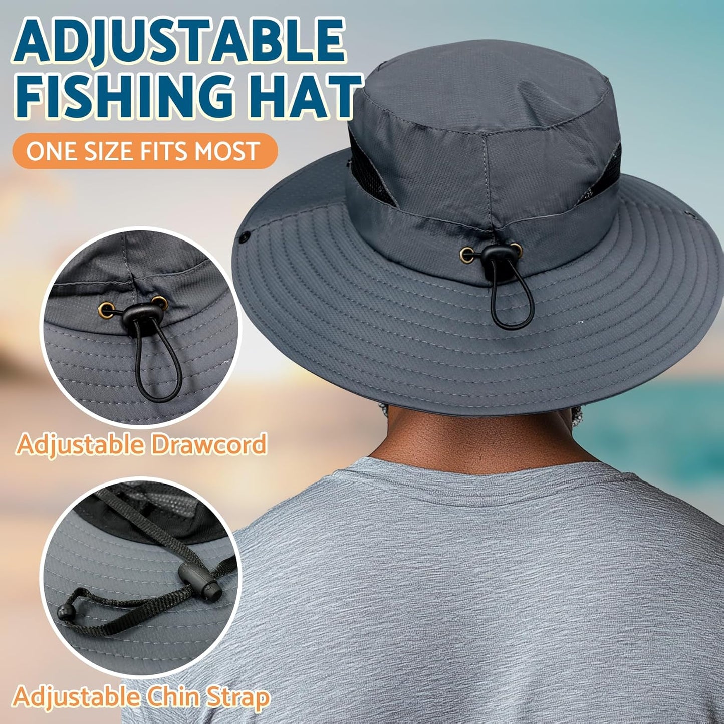 PFFY Sun Bucket Hats for Men Women 3” Wide Brim UPF 50+ Fishing & Beach Hat