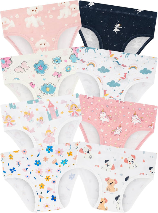 Girls' Underwear,Soft Cotton Tagless Panties for Toddlers' & Little Kids' Comfort,Breathable Briefs,8-Pack