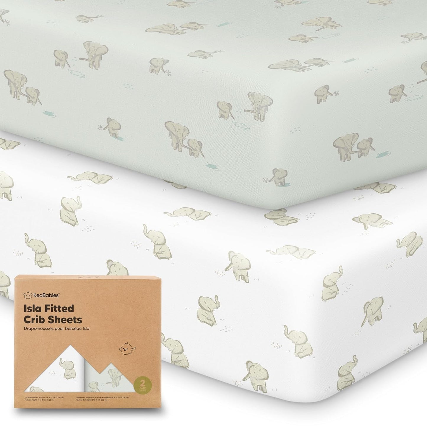 KeaBabies 2-Pack Baby Crib Sheets for Boys, Girls - 52x28 Viscose Derived from Bamboo Toddler Bed Sheets Neutral, Fitted Crib Mattress Cover for Standard Baby Bedding, Soft & Cozy (Elly)