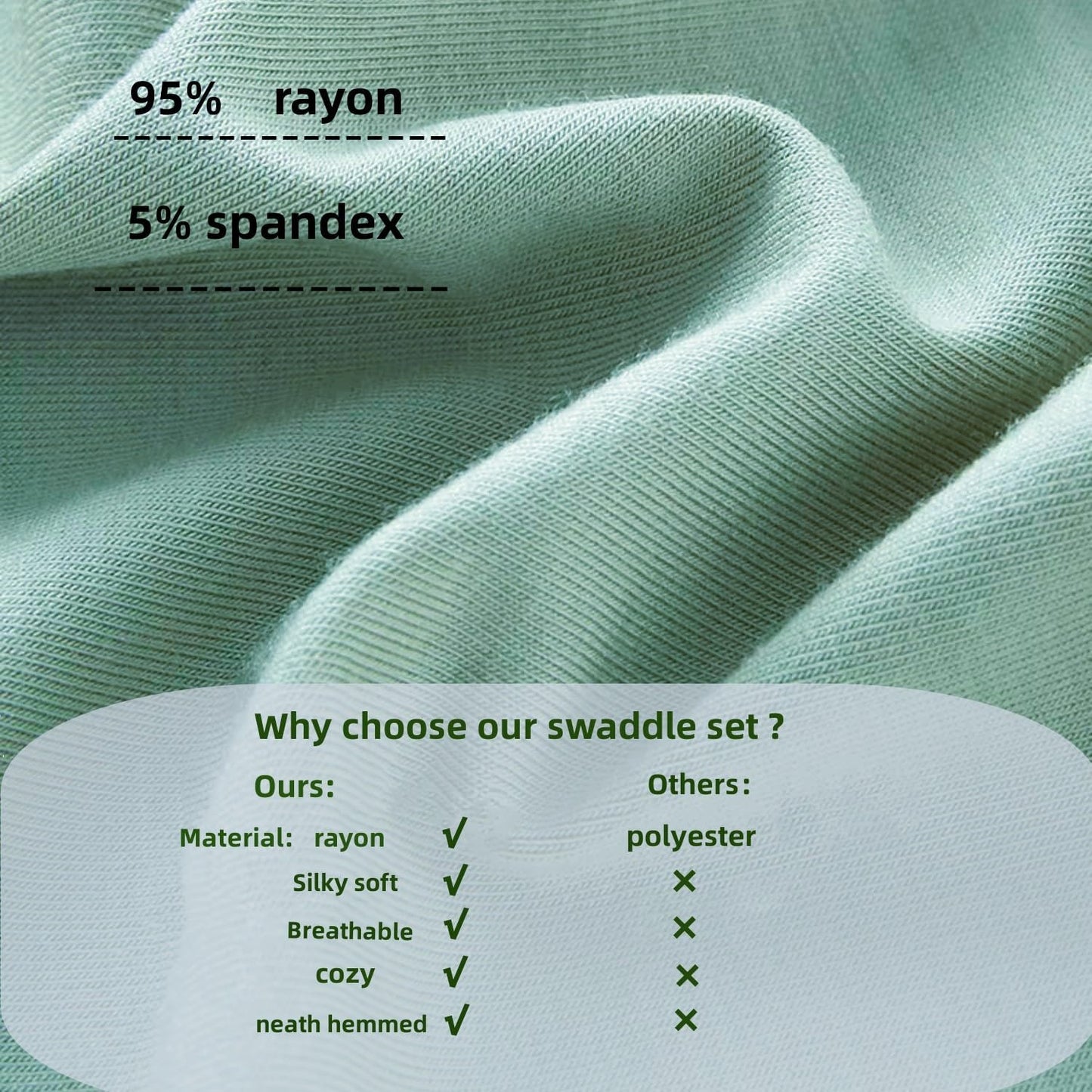 OWLOWLA Swaddle Blanket and Hat Set Newborn Swaddle Wrap Baby Receiving Blanket for Baby Boys Girls(Sage)