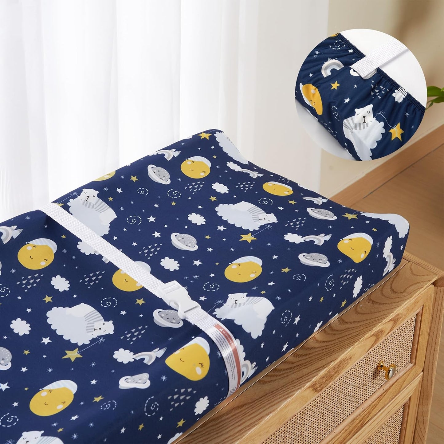 TILLYOU Changing Pad Cover Set in Soft Jersey Material - Fits 32"/34''x16 Contoured Pad for Babies, Starry Adventure and Dark Blue