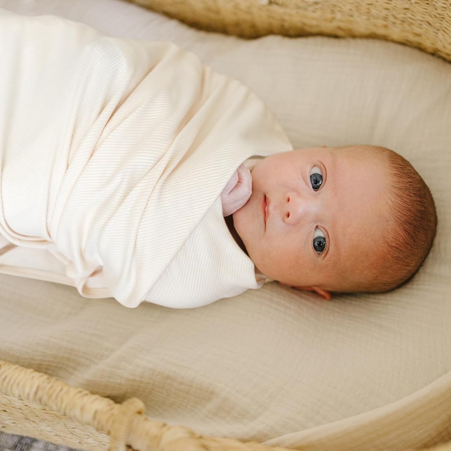 Konssy Knit Baby Blanket 2 Pack, Soft Ribbed Swaddle Receiving Blankets for Boys & Girls, Lightweight Cozy Swaddling Wrap for Newborns, Infants, & Toddlers, 33x42 Inch (Clay,Beige)