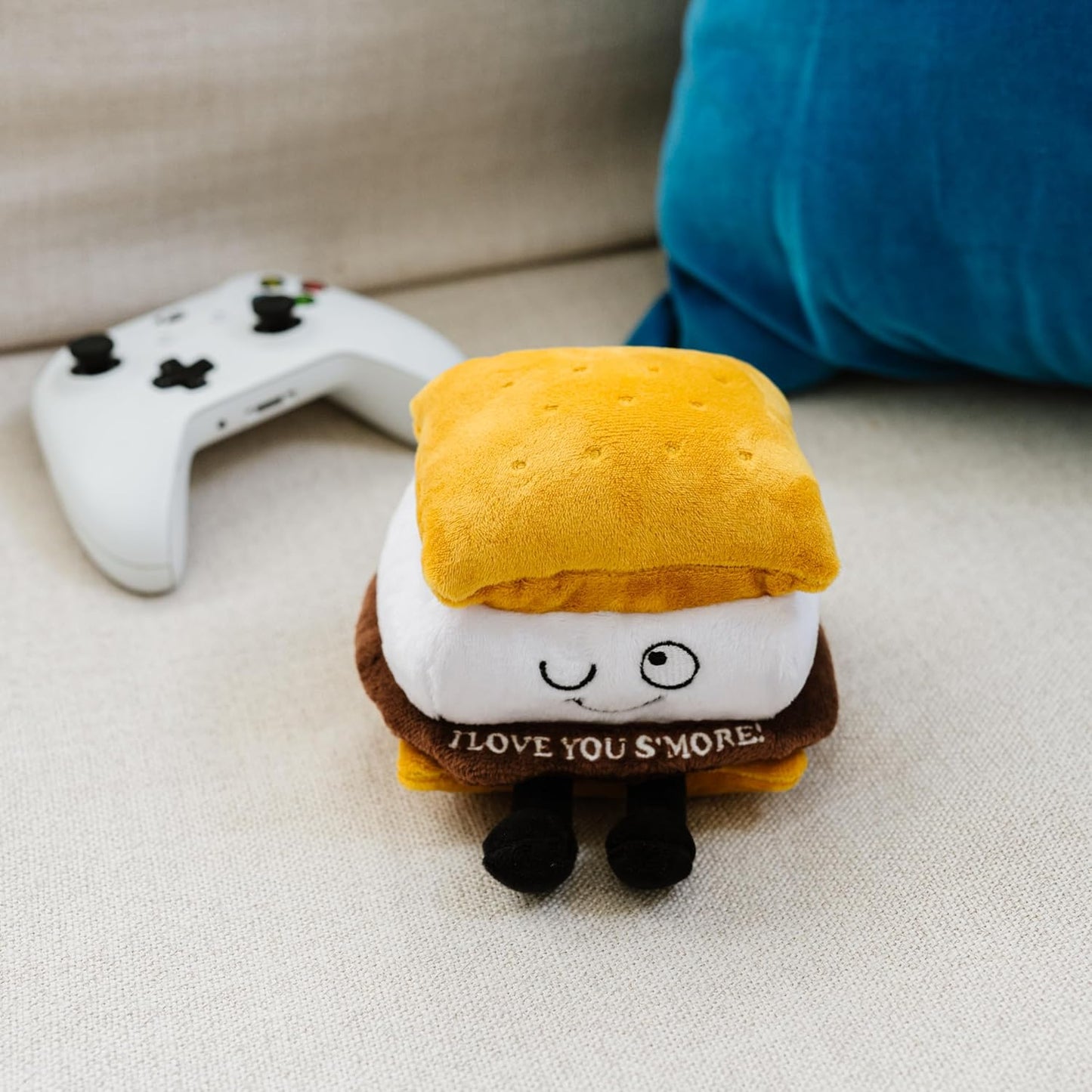 Love You S’More Foodie Plushie, Funny Pun Meme Gag Gift, White Elephant, Stocking Stuffer Present, Great for Emotional Support, Fun Desk Accessory, Weighted Base for Display