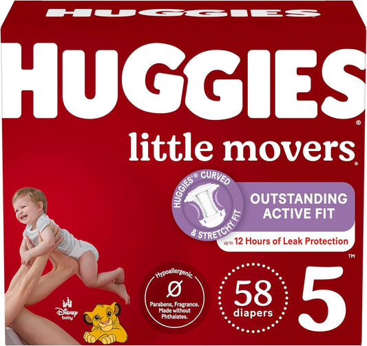 Huggies Size 5 Diapers, Little Movers Baby Diapers, Size 5 (27+ lbs), 58 Count, Packaging May Vary