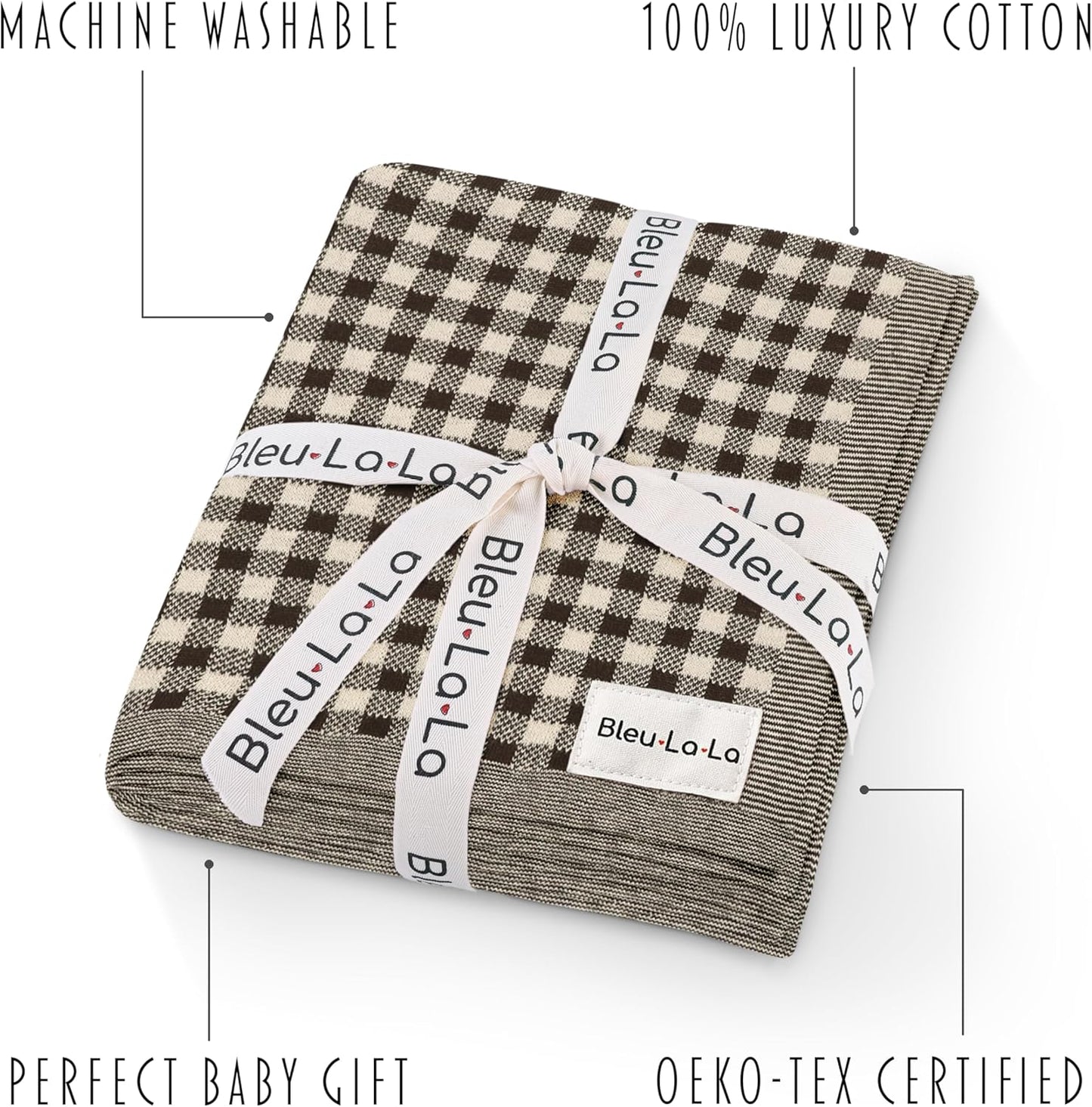 Checkered Baby Blanket for Baby Boys & Girls - 100% Soft Fine Cotton Quilt Receiving Swaddle Crib Stroller Nursery Bed Blanket Unisex Gender Neutral for Newborns Toddlers (Plaid - Mocha)