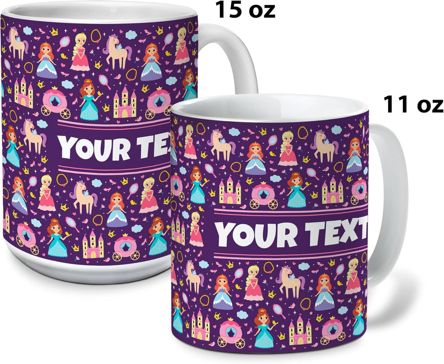 Personalized Mug for Kids - Princesses - Custom Name/Text, Ceramic Hot Chocolate/Cocoa/Coffee Cup for Girls, Birthday/Christmas/Holiday Gift - 11 oz, Navy Blue Handle