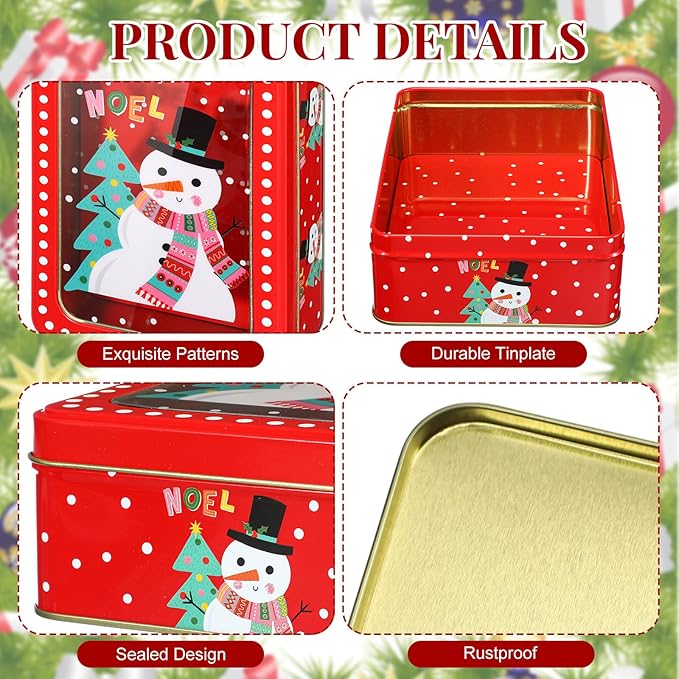 Tioncy 8 Pcs Christmas Cookie Tins with Lids Large Cookie Boxes Metal Empty Tins Santa Tinplate Xmas Gift Box for Christmas Holiday Candies Treats Storage Container (Novel)