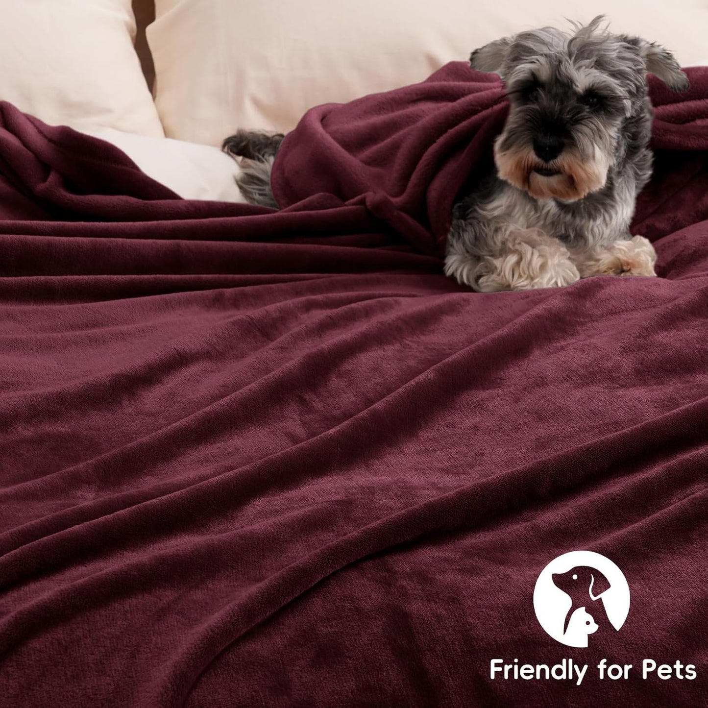 PHF Ultra Soft Fleece Throw Blanket, No Shed No Pilling Luxury Plush Cozy 300GSM Lightweight Blanket for Bed, Couch, Chair, Sofa Suitable for All Season, 50" x 60", Wine Red/Burgundy