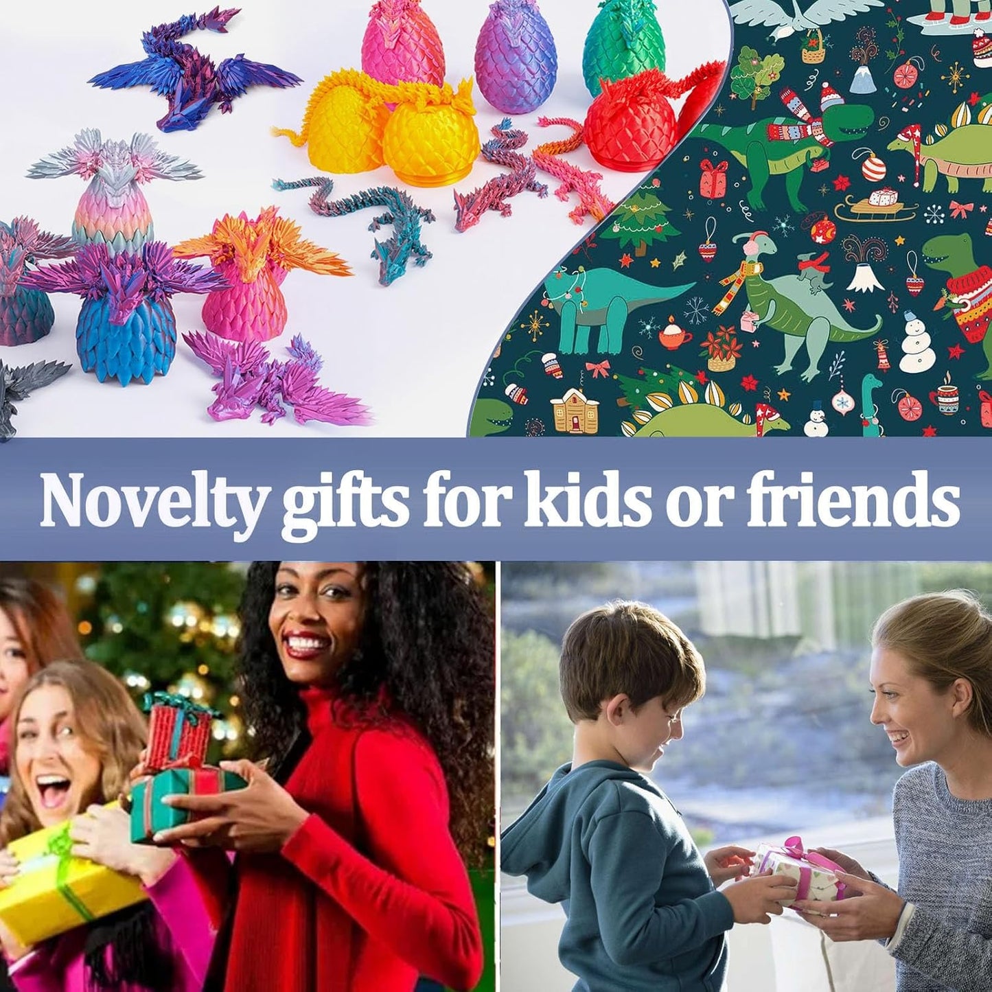 3D Printed Dragon with Wings, 3 Pack Mystery Dragon Fidget Toy, Mythical Pieces Articulated Luminous Dragon, Home Office Decor Executive Desk Toys