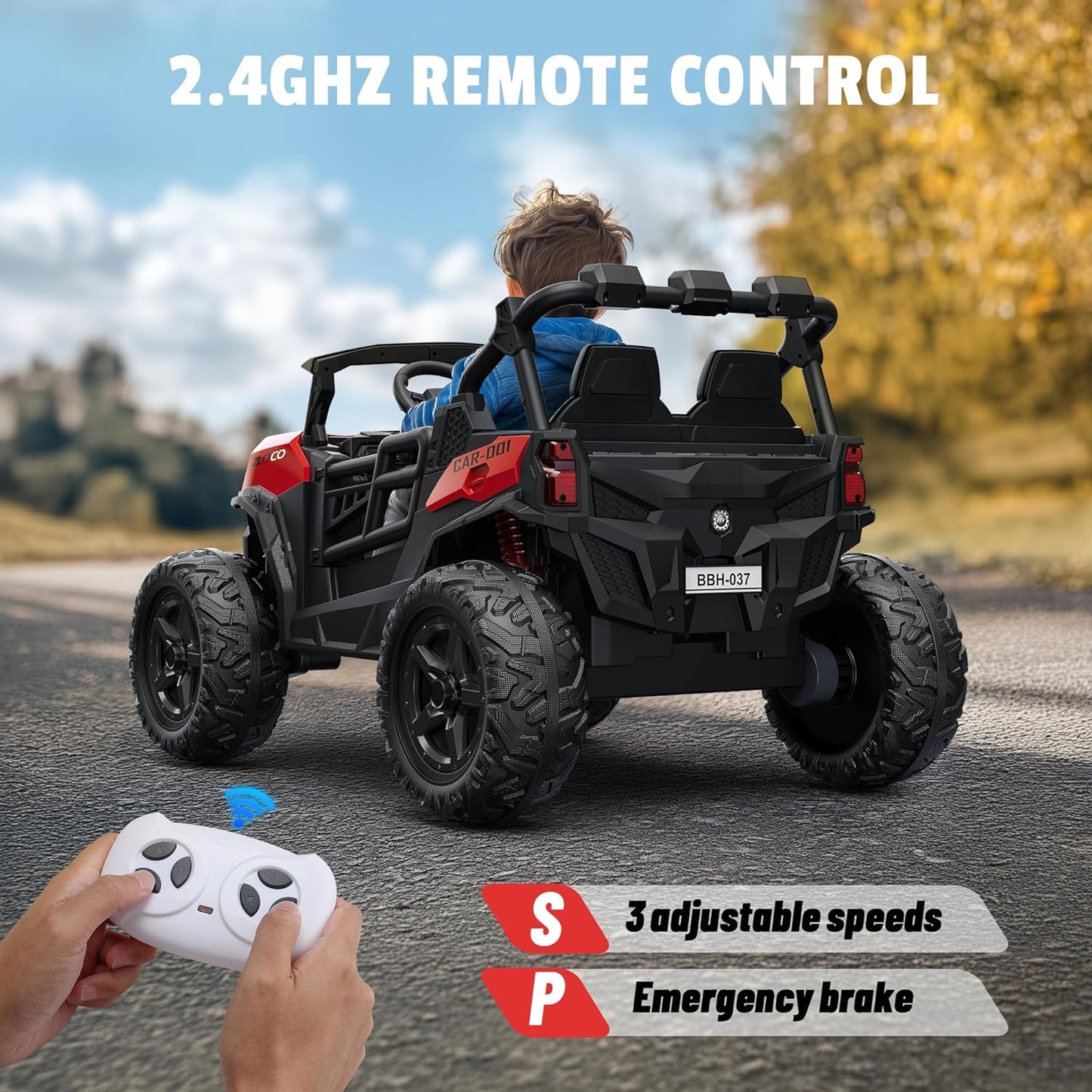 24V 2 Seater Ride on Car Truck, 4x200W, EVA Tires, 4WD/2WD, Rainbow Lights, Remote Control, Shock Absorbers, Bluetooth, Ride On UTV Toy for Kids Ages 3-8, Red