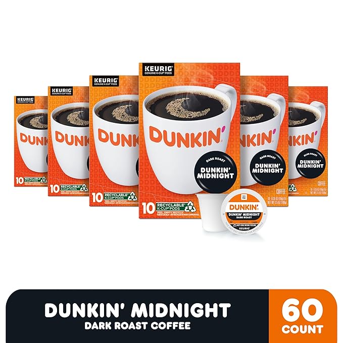 Dunkin' Midnight Dark Roast Coffee, 60 Keurig K-Cup Pods