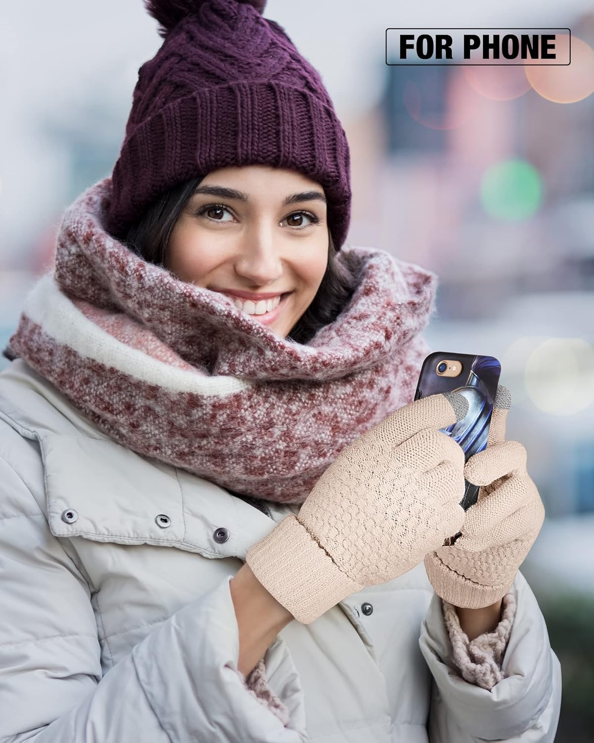 Geyoga 2 Pairs Women's Winter Touch Screen Gloves Soft Warm Fleece Lined Knit Elastic Cuff Winter Texting Gloves