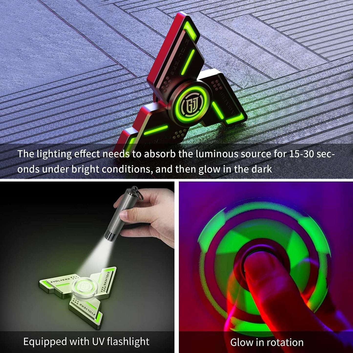 Cyclone Fidget Spinners,Silver Metal with Green Luminous,Durable High Speed Silent Bearing,Finger Hand Spinner,Relieve Stress & Anxiety,Toys/Gifts for Adults & Kids (DIY Accessories Included)