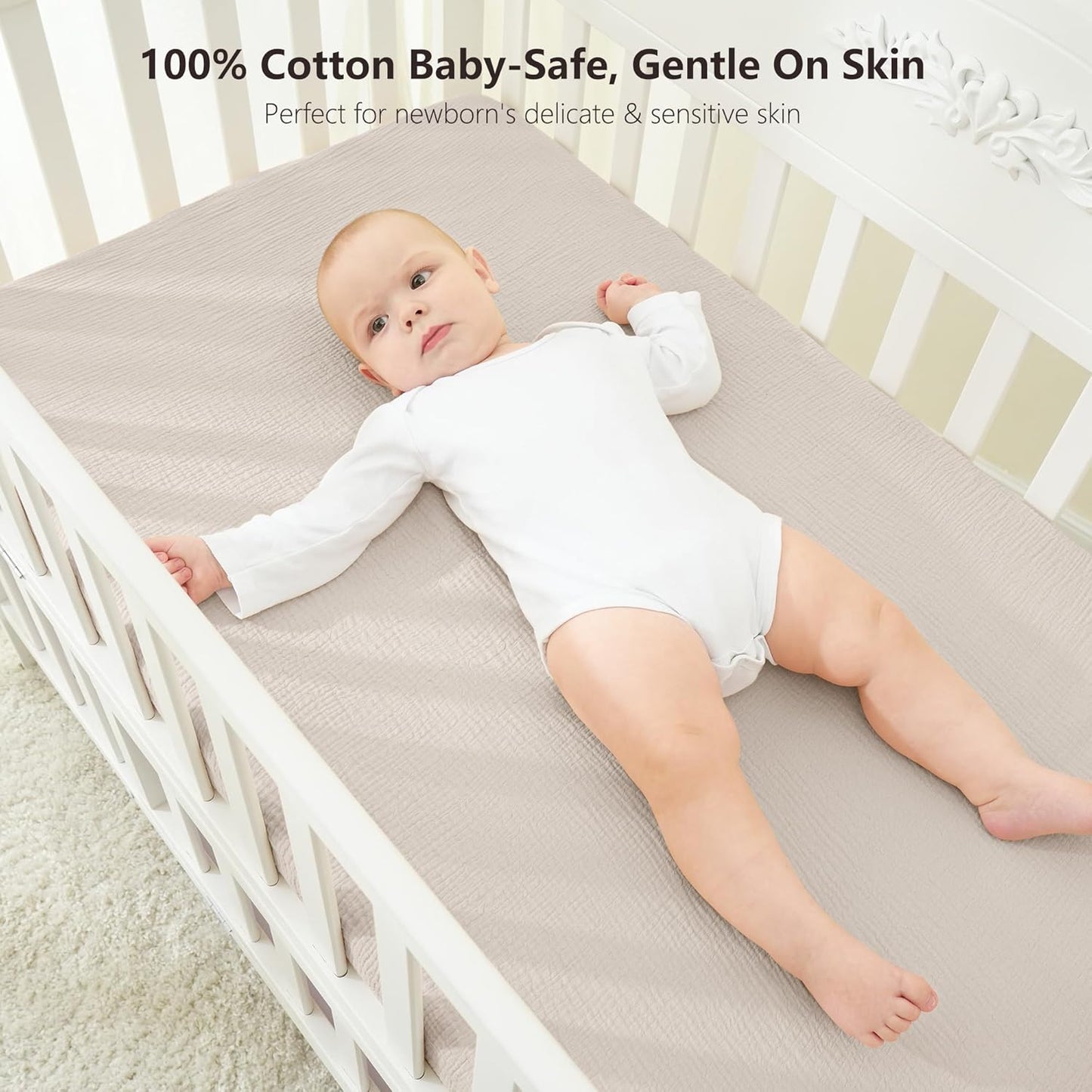 Bearmoss Muslin Mini Crib Sheets for Pack N Play Mattress - 100% Cotton - 38"x24" Soft Breathable Playard Baby Crib Sheets Neutral for Boys Girls - 2 Pack (Blue Elephant)