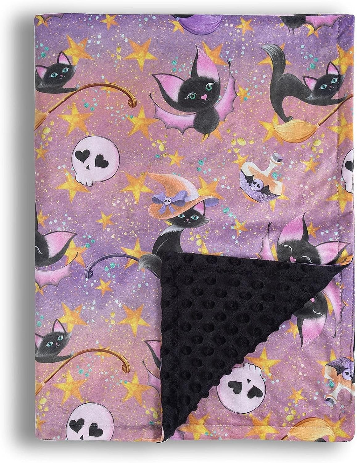 Baby Blanket for Boys Girls Soft Minky with Double Layer Dotted Backing, Halloween Printed 30 x 40 Inch Receiving Blanket (Halloween bat)