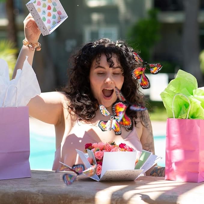 Send A Cake Celebration Explosion Box, with Flying Butterflies, Flower Shower & 3" Chocolate Chip Mini Bundt Cake – Ready to Gift Unique Birthday Gift for Women, Men, Adults, Kids