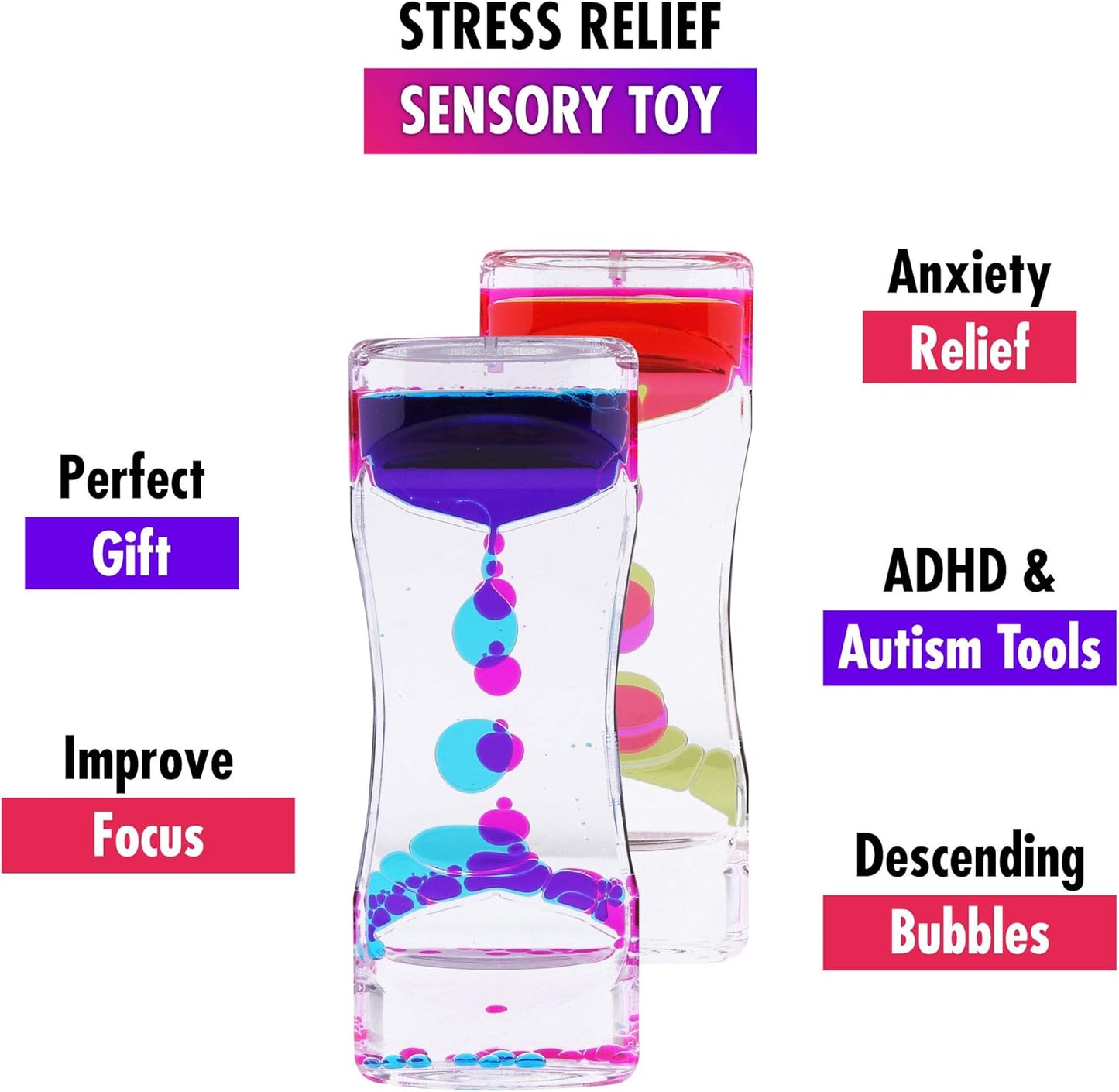 Liquid Motion Bubbler Sensory Toys – 4 Pc Set Bundle Stretchy String Fidget Toys Timer Water Oil Toy for Stress Relief and Anxiety Relief Great for ADHD AutHD Autism ADD Hyperactivity Relaxation figit