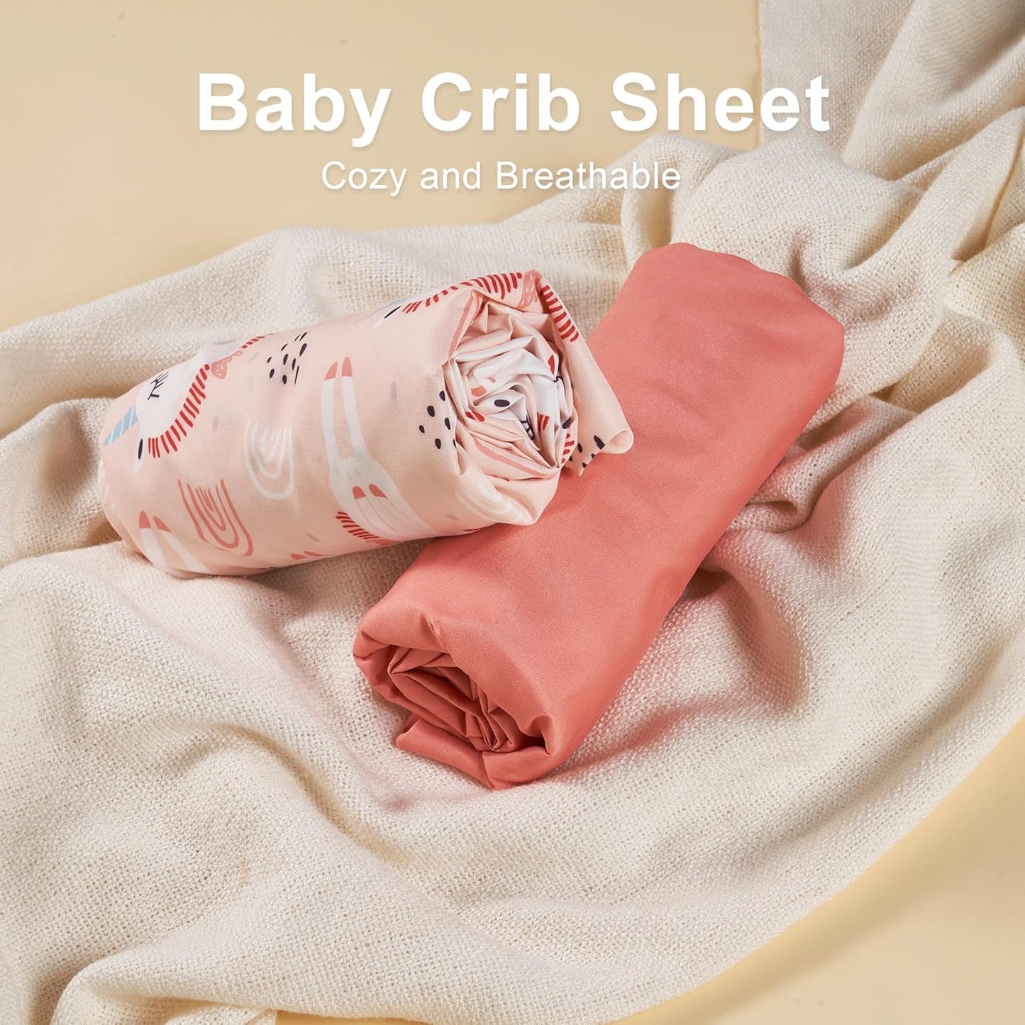 TILLYOU Baby Crib Sheets for Boys Girls, Super Soft Toddler Bed Sheets, 2 Pack Sheets for Standard Crib Mattress 28x52in, Pony Pink