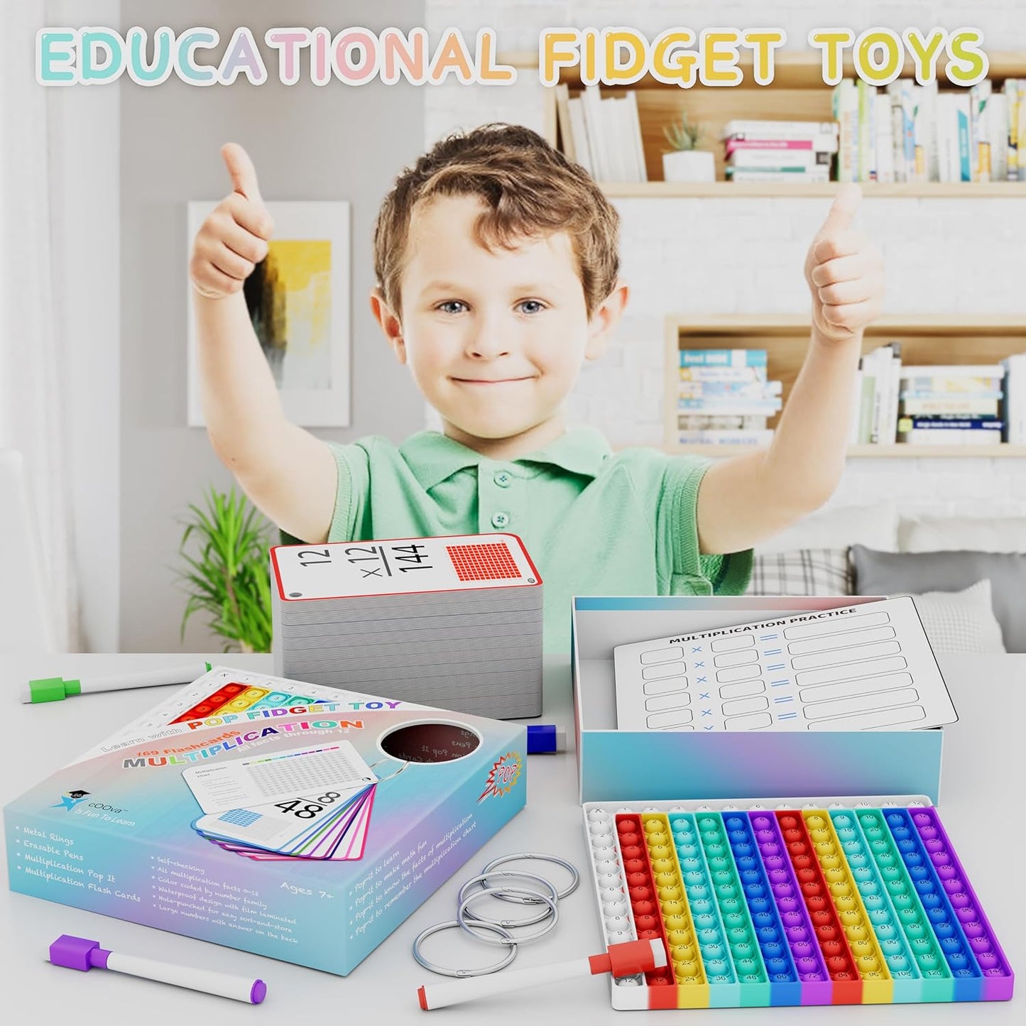 COOVA Multiplication Flash Cards + Multiplication Chart - Math Manipulatives Fact Cards - Mutiplication Game Flashcards - Times Table Multiplication Flash Cards 3rd Grade, 4th, 5th, 6th Grade