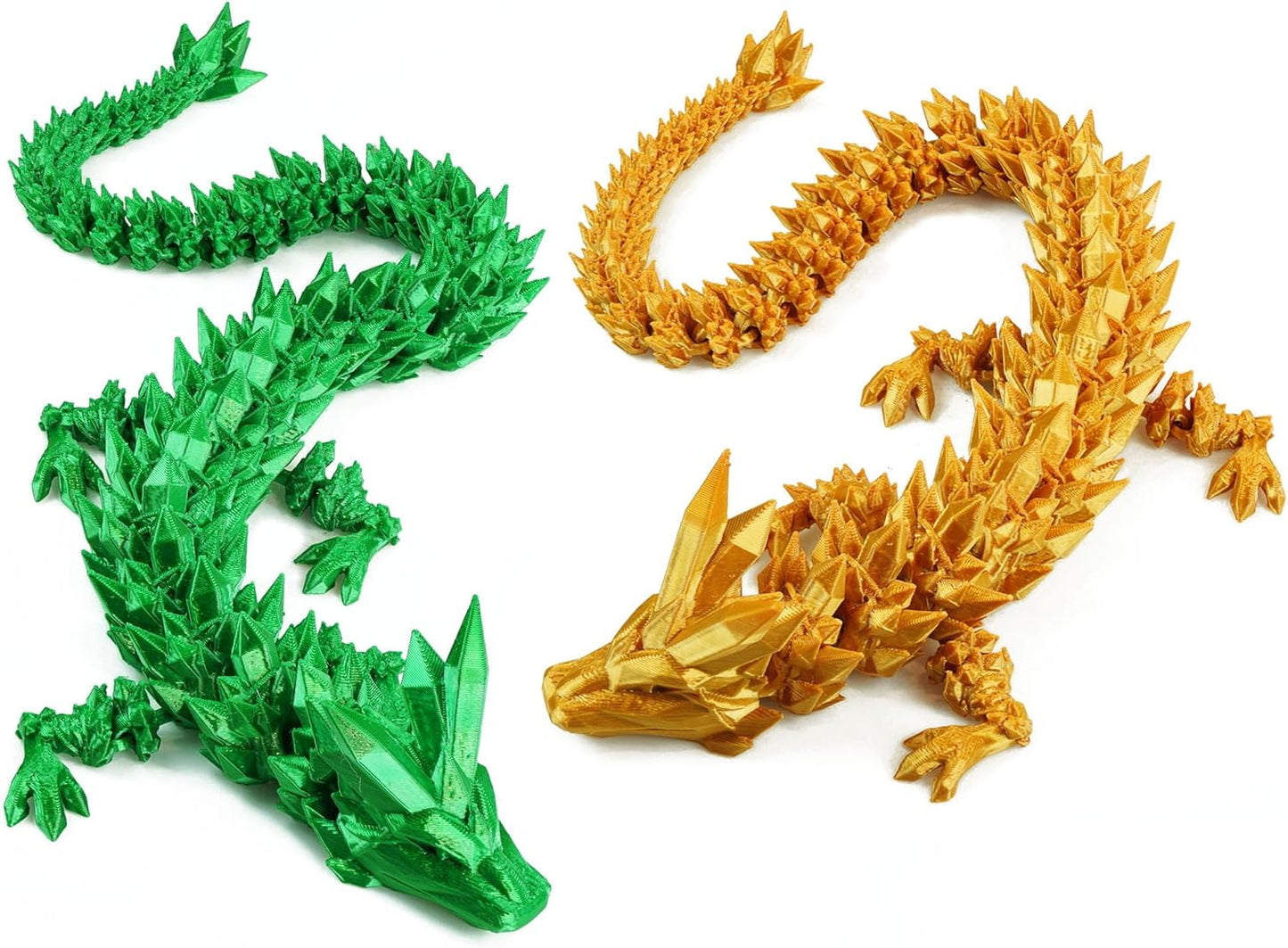 2PCS 16.5inches 3D Printed Dragon,Fidget Toy Dragon for Autism/ADHD, Executive Desk Toys,Home Office Decor (green/gold)