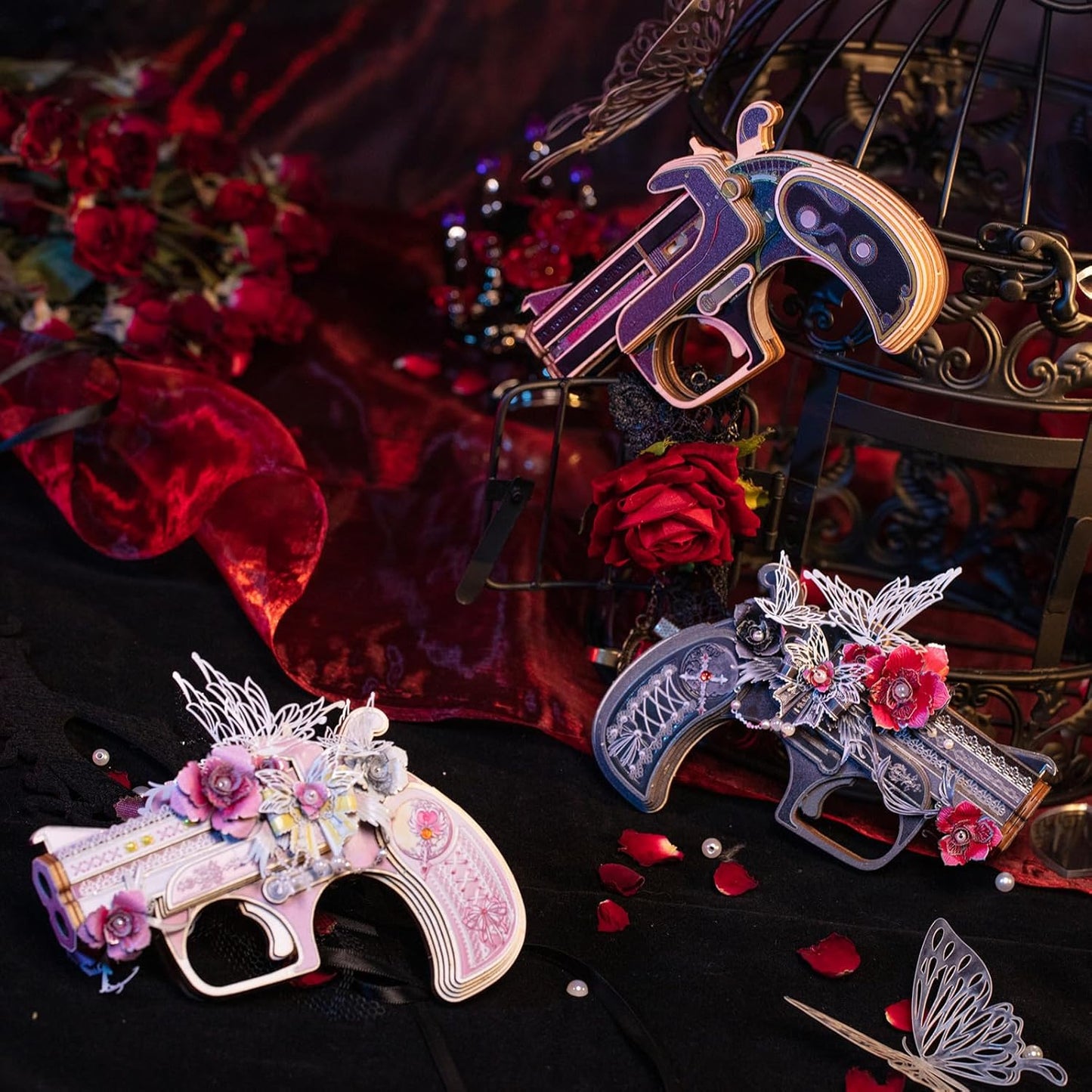 MU Wooden Puzzle for Adult Toy Gun Derringer-Obsidian Knight Defender Puzzles Building, AK47 Revolver Rubber Band Pistol Toys Desert Eagle 3D Metal Model Kits, DIY Kits Xmas Birthday Gifts Desk Decor